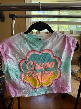 Zara Pastel Tie-Dye Chupa Chups Crop Tank - Pink & Aqua